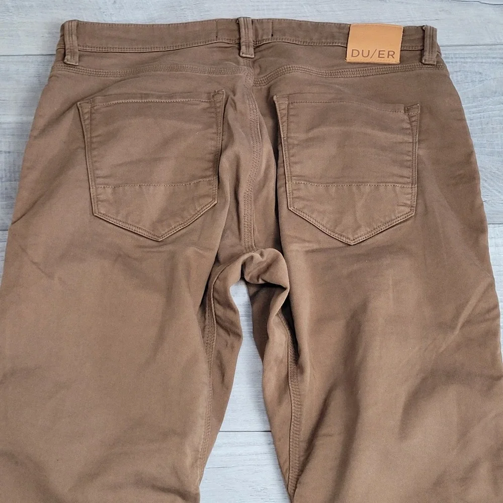 👖DU/ER DUER Pants Mens 34x32 Tan-Camel N2X Relaxed Taper Performance Stretch